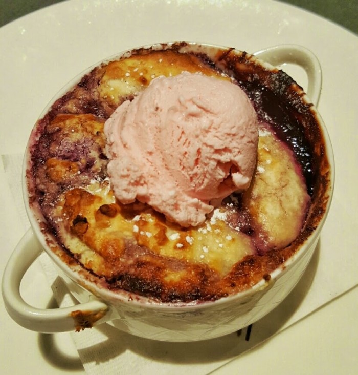 Warm Huckleberry-Rhubarb Cobbler at Hershey Grill