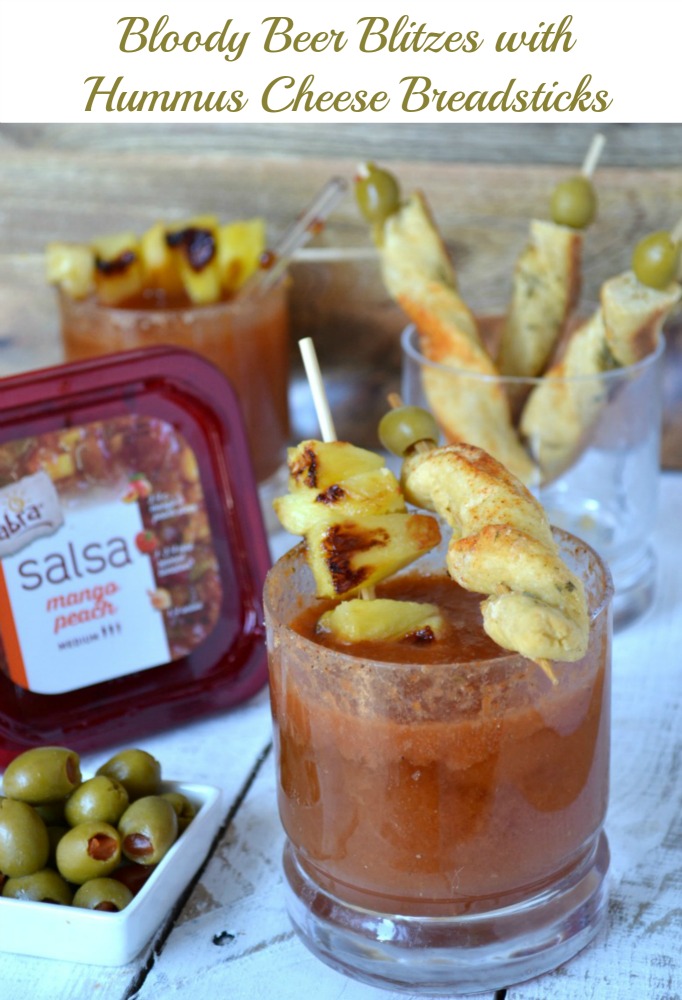 Bloody Beer Blitzes with Hummus Cheese Breadsticks - Top Hero