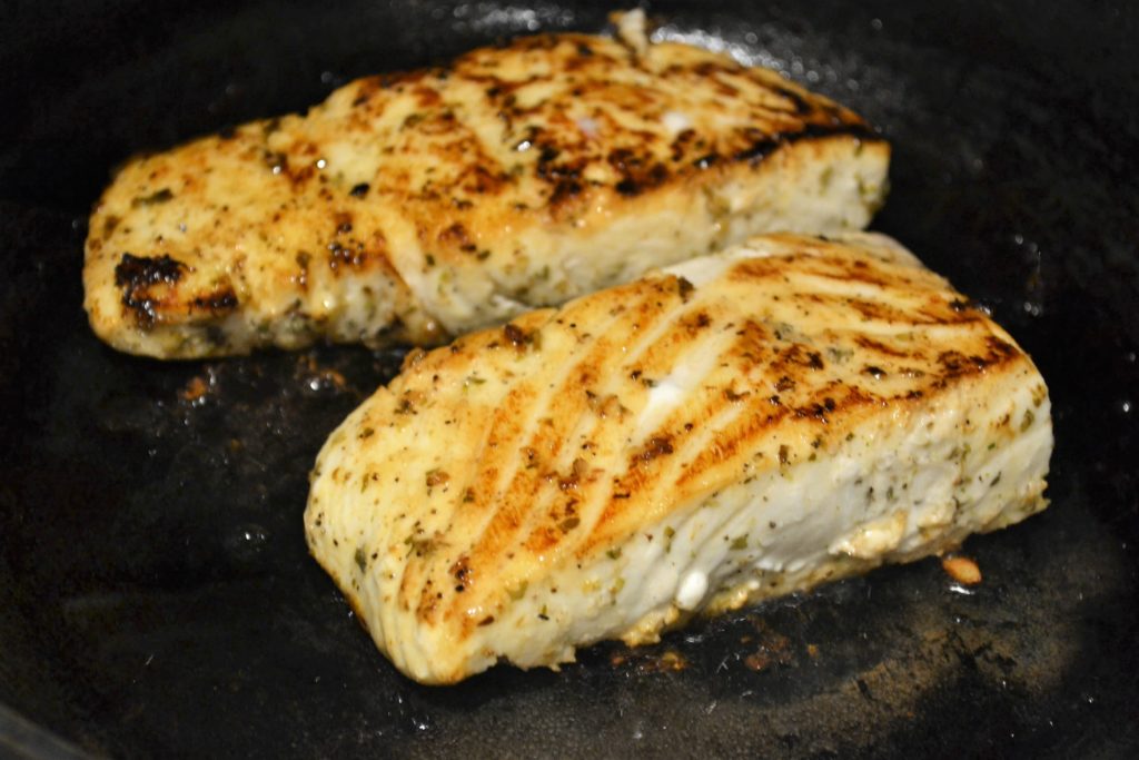 Citrus Herb Alaska Halibut with Red Pepper Hummus