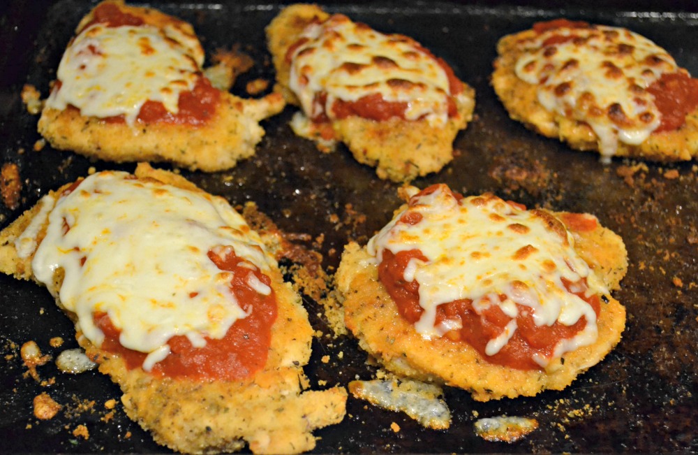 Baked Chicken Parmesan after broiling