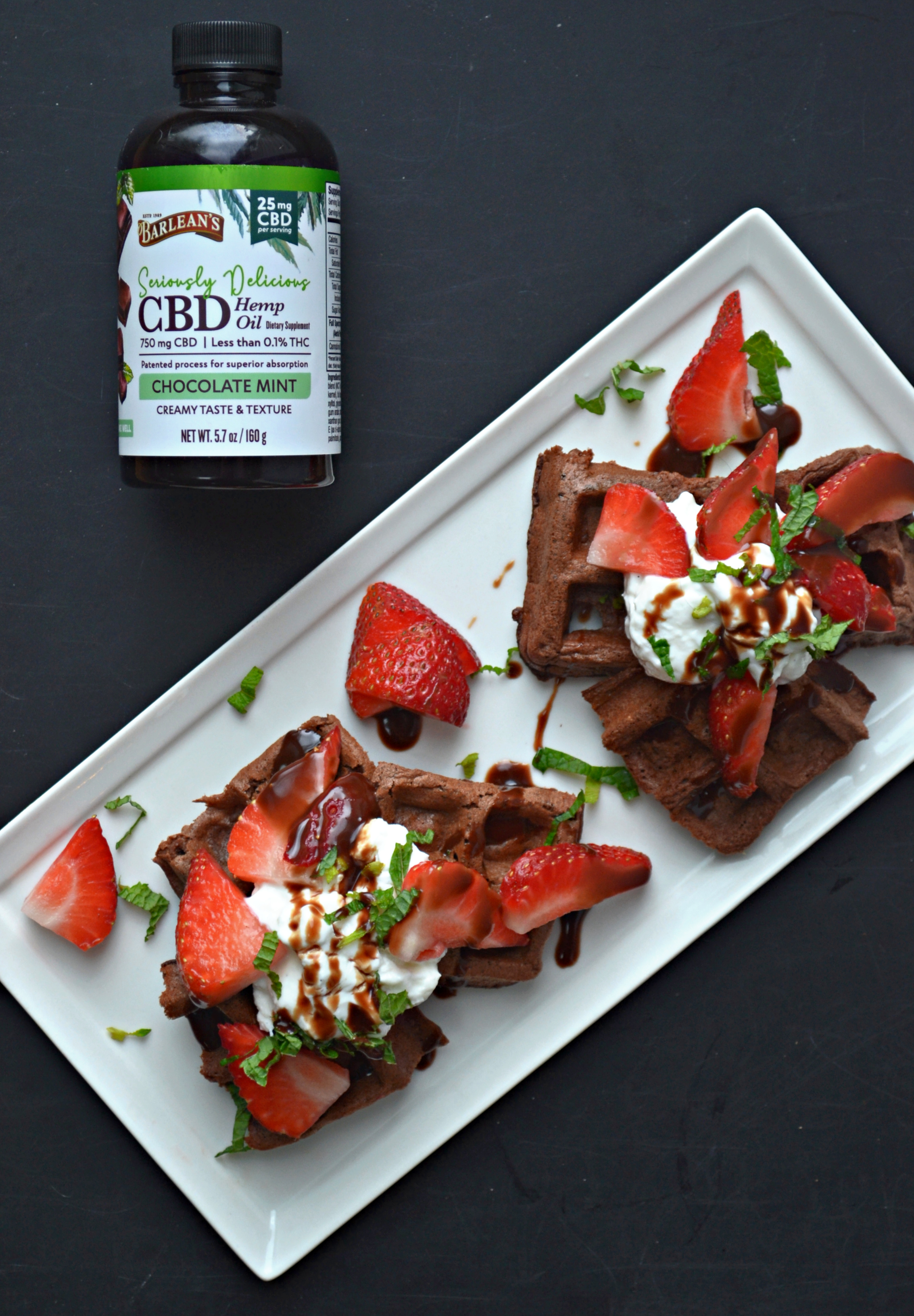 Chocolate CBD and Strawberry Dessert Waffles - flatlay