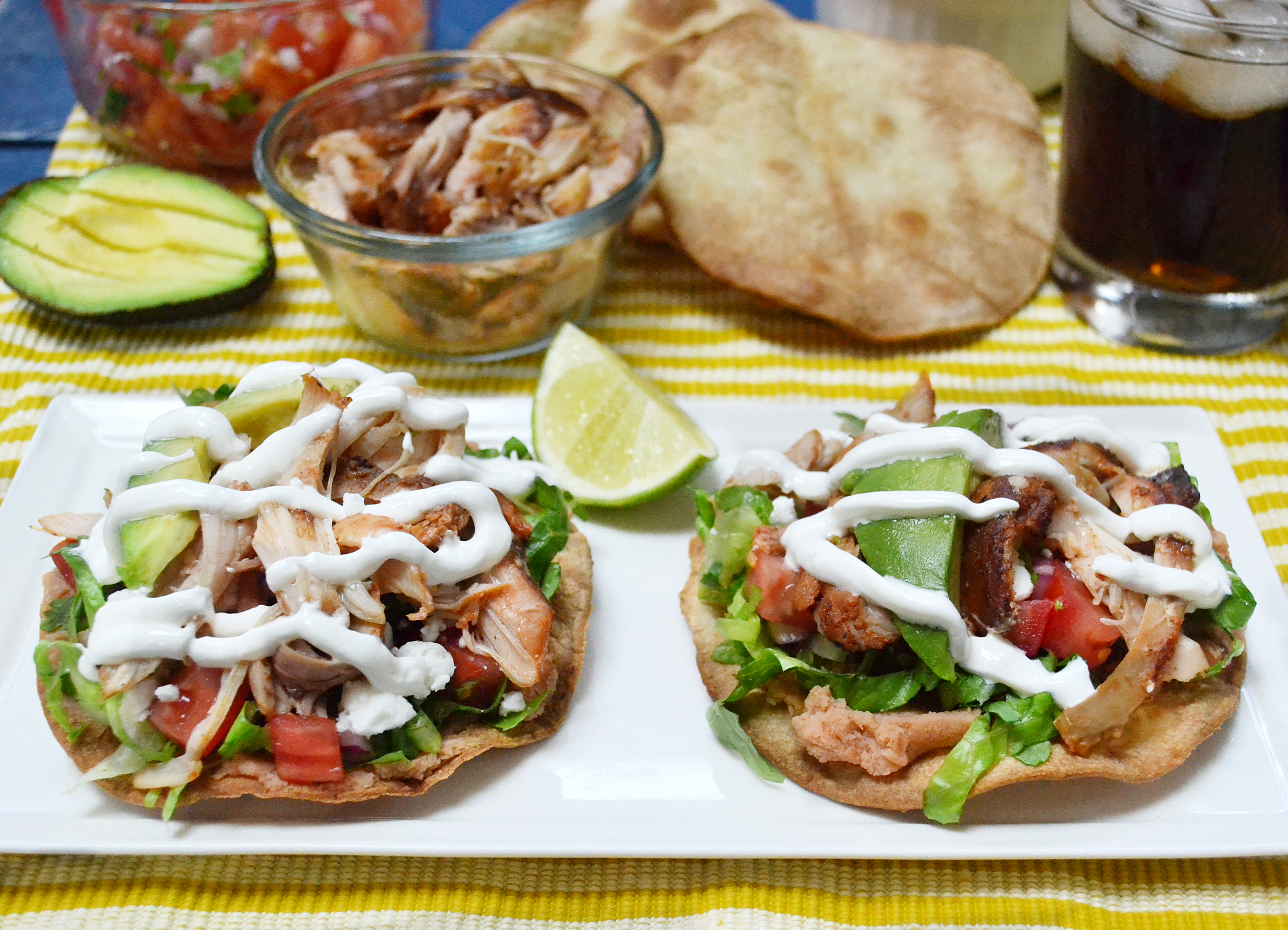 Pollo Ranchero Tostadas - served