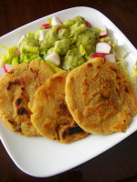 Salvadoran cuisine: Pupusas with Tomatillo-Avocado Sauce