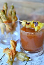 Bloody Beer Blitzes with Hummus Cheese Breadsticks