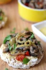 Grilled Mushroom and Hummus Topped Brown Rice Cakes