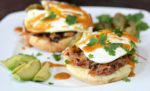 Pulled Pork Eggs Benedict on Brioche Toast with BBQ Hollandaise