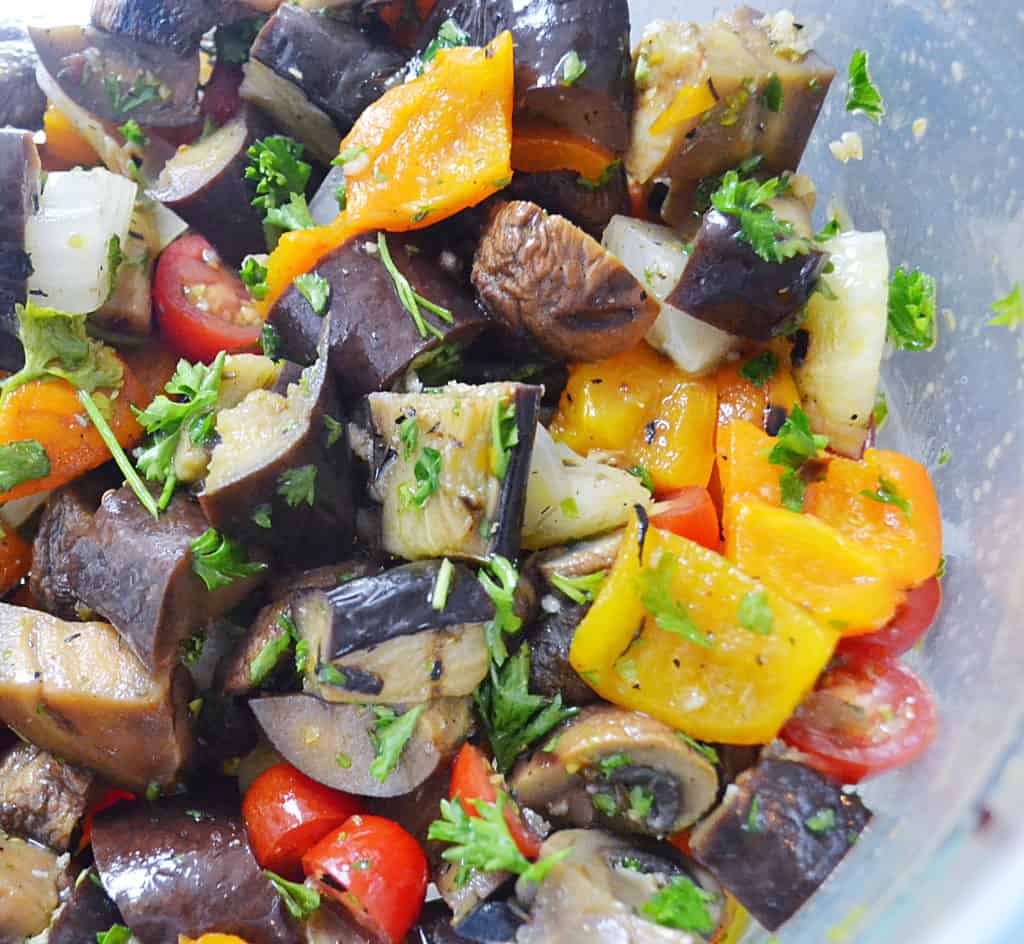 Marinated Grilled Veggie Salad with Tangy Flax Vinaigrette - closeup